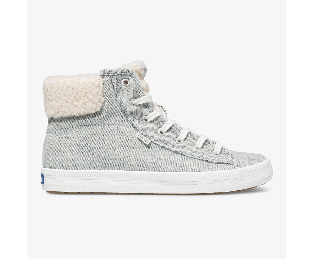 Tenis Keds Mujer Grises - Kickstart Hi Trx Brushed Denim Faux Shearling - 0862-KGDSV